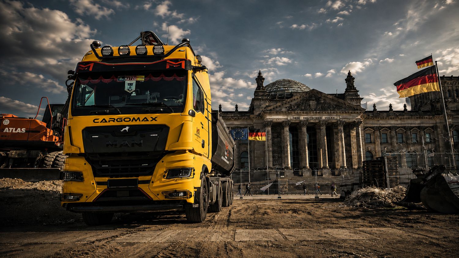 CARGOMAX Kipper auf einer Baustelle vor dem Reichstagsgebäude in Berlin